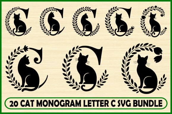 20 Cat Monogram Letter C Bundle: Stylish Graphics for Local Business Branding