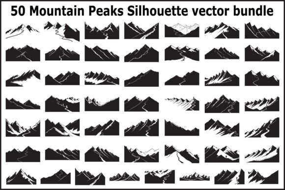 50 Mountain Peaks Silhouette Vector Set – Graphics & Illustrations for Branding