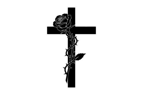 Black and White Gothic Cross with Thorny – Clean Silhouette Graphics for Bold Illustrations