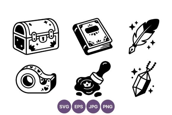 Black and White Vintage Treasure Chest Graphics for Commercial Illustrations