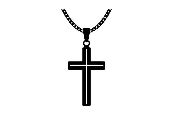 Black Metal Cross Necklace Pendant on Ch – Modern Silhouette Graphics for Commercial Design