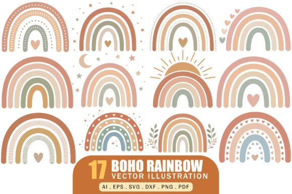 Boho Rainbow Illustration Vector Pack: Graphics & Illustrations for Handmade Magic