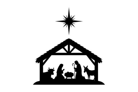Christmas Nativity Scene Silhouette with Graphics for Modern Illustrations