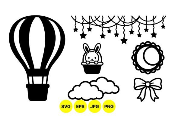 Cute Balloon and Bunny Clipart: Playful Illustrations for Local Brand Graphics