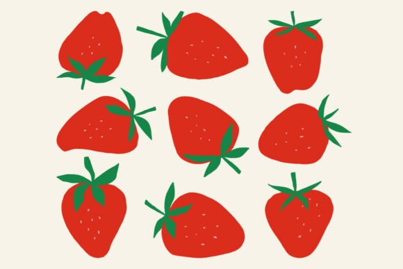 Cute Strawberry Clipart Vector Set Red: Playful Graphics for Lifestyle Blogs and Digital Guides