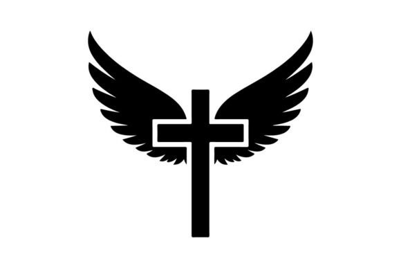 Elegant Black and White Angel Wings with Cross S – A Designer’s Review for Real Business Branding