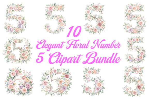 Elegant Floral Number 5 Graphics & Illustrations for Local Branding