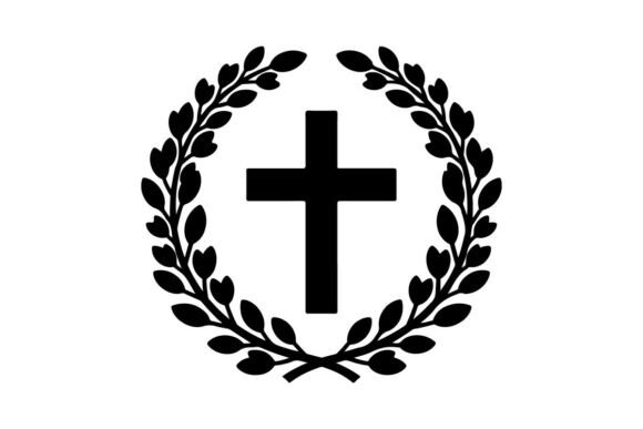 Elegant Laurel Wreath with Cross Symbol – Clean Graphics for Craft & Illustration Projects