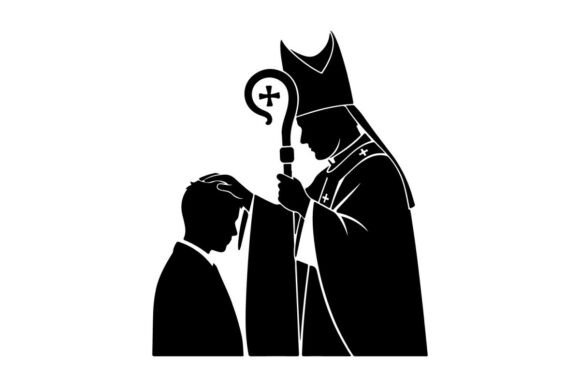 Elegant Silhouette Graphics for Bishop Performing Religious Confession W