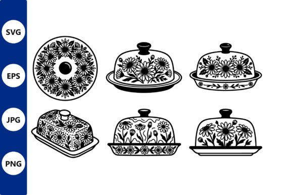 Floral Butter Dish Line Art: Elegant Graphics for Lifestyle Blogging and Editorial Design
