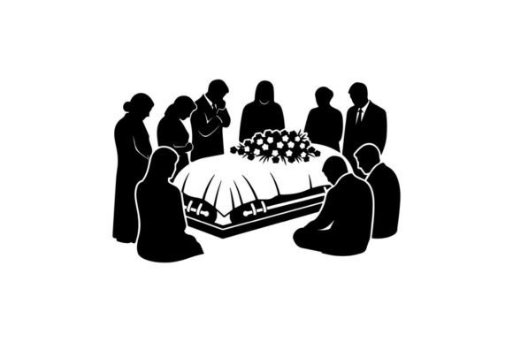 Funeral Scene with Grieving Family Aroun: A Unique Illustration for Emotional Brand Storytelling