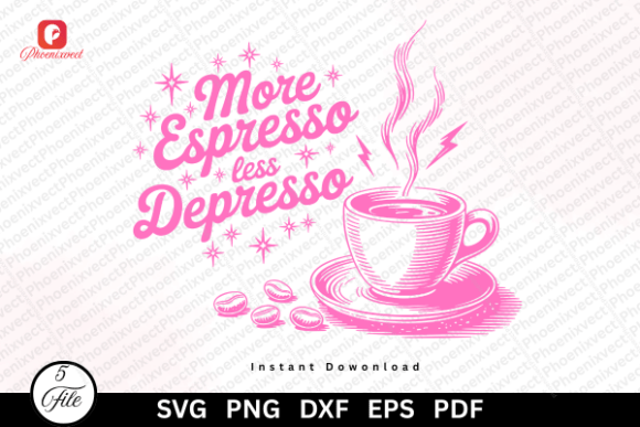 Funny More Espresso Less Depresso SVG: Retro Coffee Graphics for Branding and Creative Projects