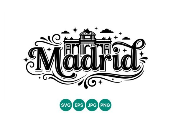 Madrid Flourish Lettering with Landmark: Elegant Graphics for Local Brand Identity