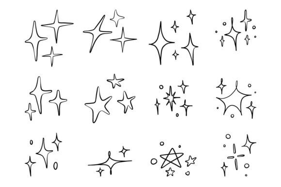 Minimal Sparkle Star Outline Doodle Set: Clean Illustrations for Modern Graphics
