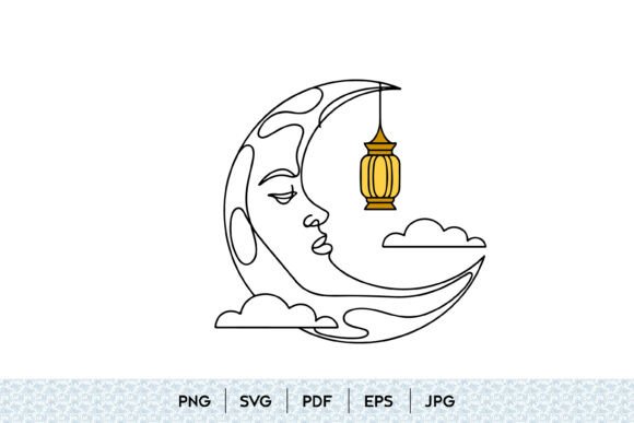 Moon Face Lantern Line Art: A Minimalist Graphic for Soft Branding and Packaging Accents