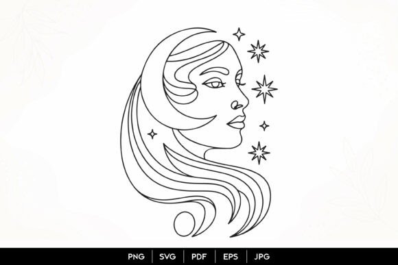 Moon Goddess Woman Line Art SVG Review for Real Embroidery Use
