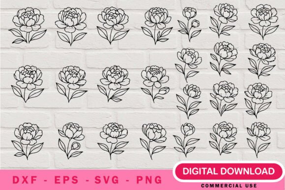 Peony Outline SVG Bundle: Elegant Illustrations for Floral Design Projects