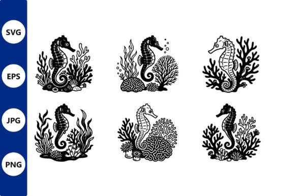 Seahorse Silhouettes Coral Vector – Clean Illustrations for Marine-Inspired Branding Graphics