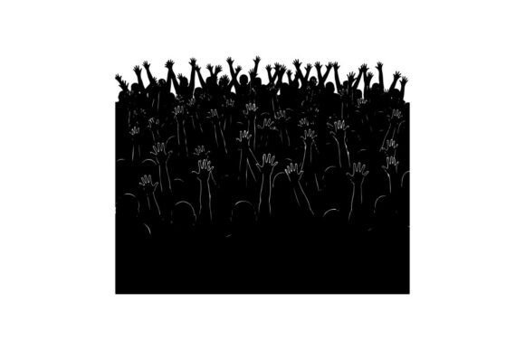 Silhouette Crowd Raising Hands at Sunset – Modern Graphics for Lifestyle & Editorial Design