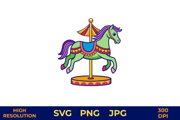 Vibrant Carousel Horse Illustration for Brand Graphics & Visual Content