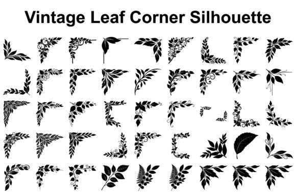 Vintage Leaf Corner Silhouette Graphics & Illustrations for Timeless Branding